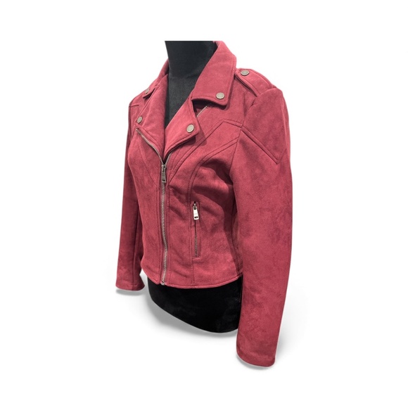 NWOT LA Coalition Burgundy Suede Vegan Leather Jacket S - Picture 3 of 9